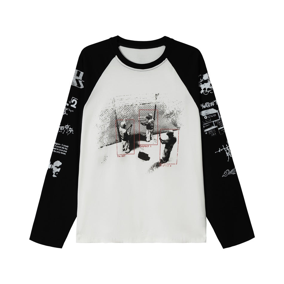 Unisex Raglan-Langarmshirt mit kontrastärmeln, Rundhals und urbanem Fotoprint Drune
