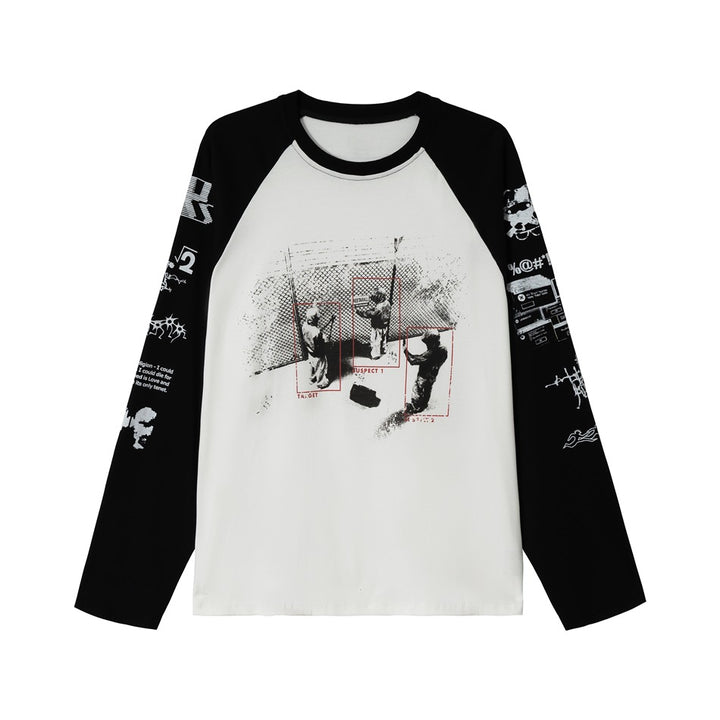 Unisex Raglan-Langarmshirt mit kontrastärmeln, Rundhals und urbanem Fotoprint Drune