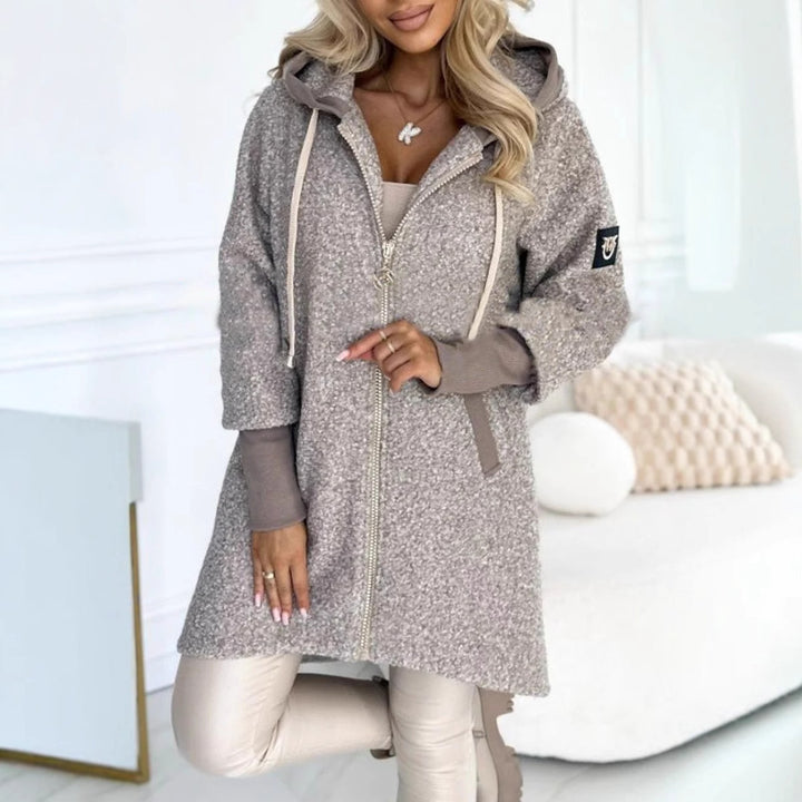 Damen modische Fleecejacke mit kuscheligem Innenfutter und Kapuze Drune