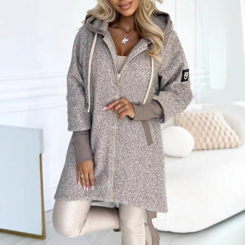 Damen modische Fleecejacke mit kuscheligem Innenfutter und Kapuze Drune