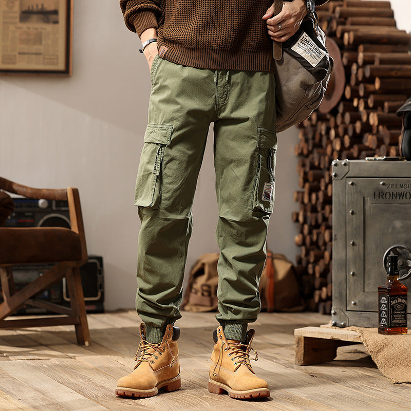 Herren Cargo-Jogger mit Zip-Knöchel, elastischem Bund, Multifach-Utility-Taschen und Vintage-Patch Drune