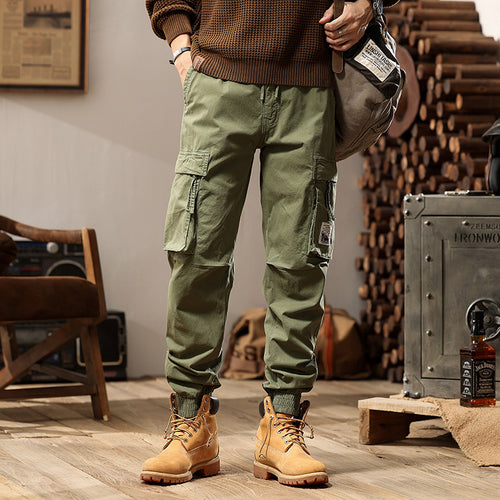 Herren Cargo-Jogger mit Zip-Knöchel, elastischem Bund, Multifach-Utility-Taschen und Vintage-Patch Drune