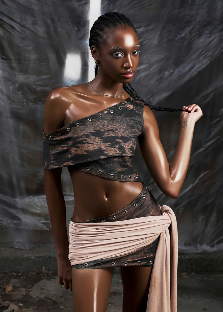 Damen Asymmetrisches Crop-Top mit ausgefallenem Schnitt und dekorativen Ösen Drune