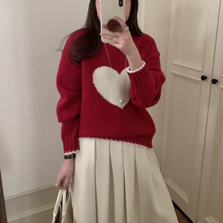 Damen Strickpullover mit Herzmotiv und lässigem Schnitt Drune