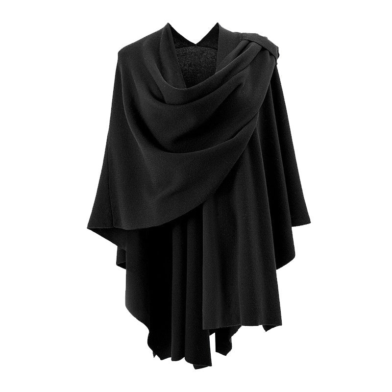 Damen Kapuzenponcho aus Feinstrick mit asymmetrischem Saum Drune