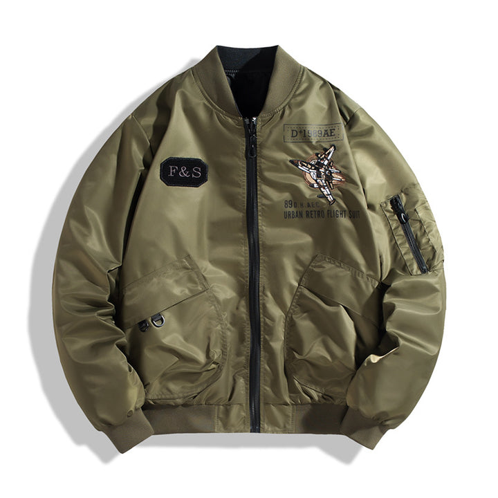 Herren  flugzeuginspiriierte gepolsterte Bomberjacke mit gesticktem Jet-Applikation und Reißverschlusstasche am Sleeve Drune