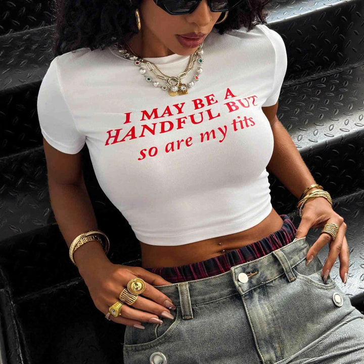 Damen Crop-T-Shirt mit kreativem schriftlichem Design und figurbetontem Schnitt Drune