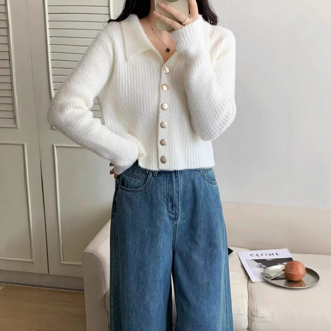 Damen Modische Kurzstrickjacke mit Knopfdetails und V-Ausschnitt Drune