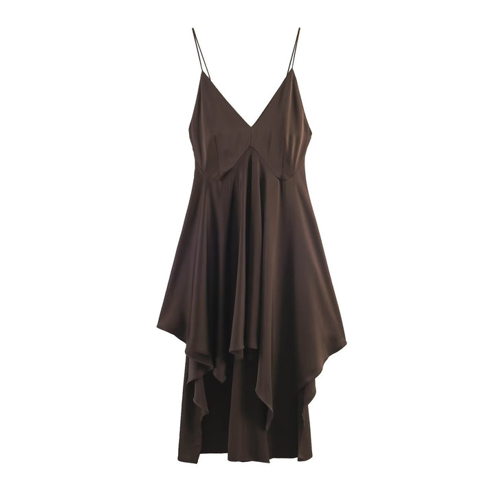 Damen Maxikleid mit elegantem asymmetrischen Saum und feinem V-Ausschnitt Drune