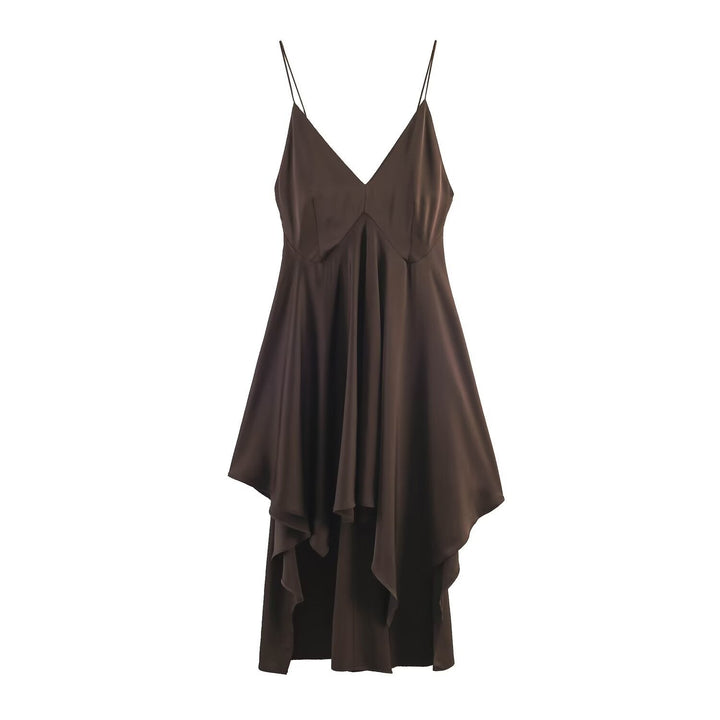Damen Maxikleid mit elegantem asymmetrischen Saum und feinem V-Ausschnitt Drune