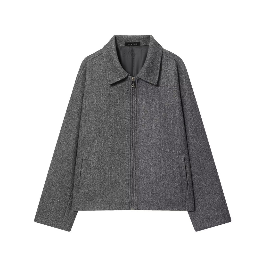 Damen Boxy Wollmix-Blousonjacke mit Reißverschluss und Hemdkragen Drune