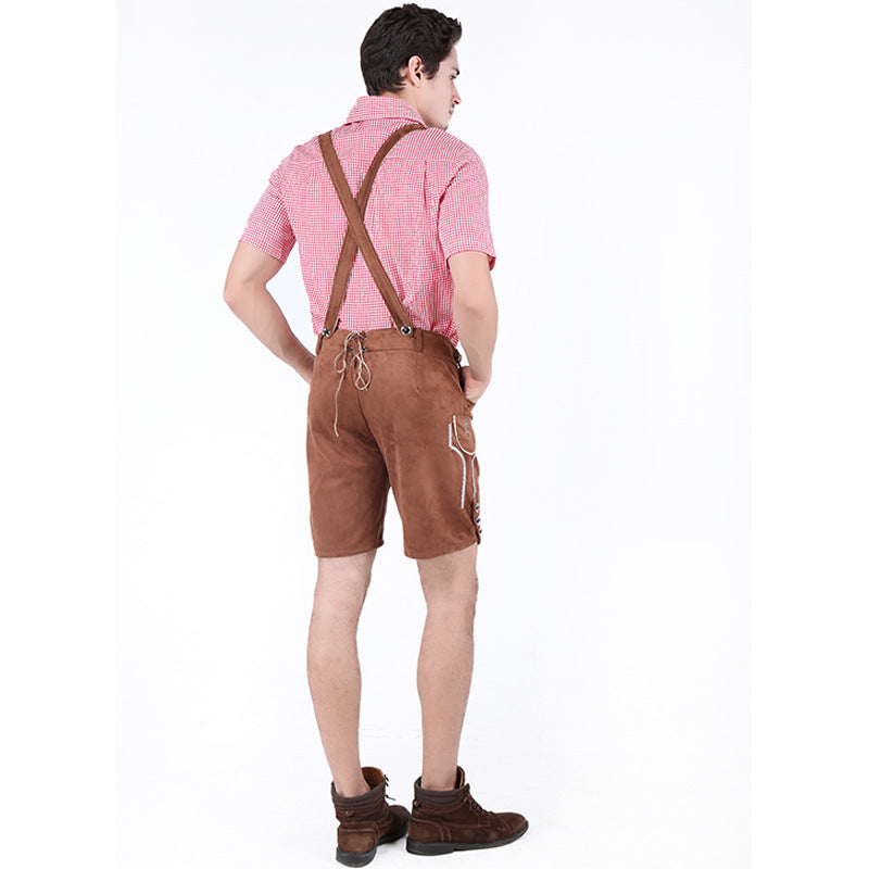Herren nan kurze Trachtenlederhose aus Wildleder mit bestickter Vorderlatz und verstellbaren Trägern Drune