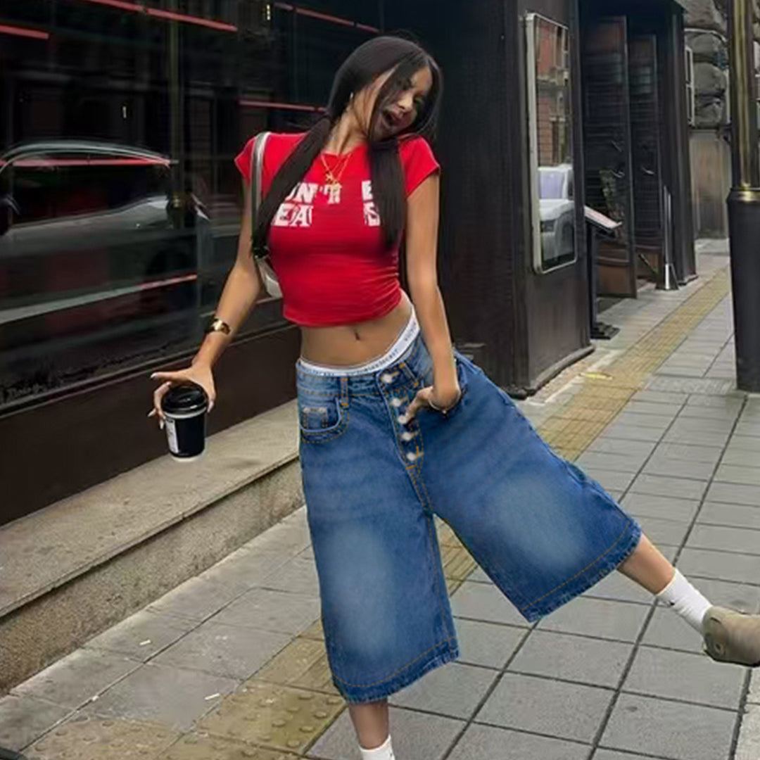 Damen Jeansrock mit weitem Schnitt und praktischem Knopfverschluss Drune