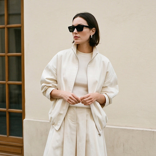 Damen Oversize Cropped-Blouson mit Tunnelzug und fließendem Maxi‑Rock mit Beinschlitz Drune