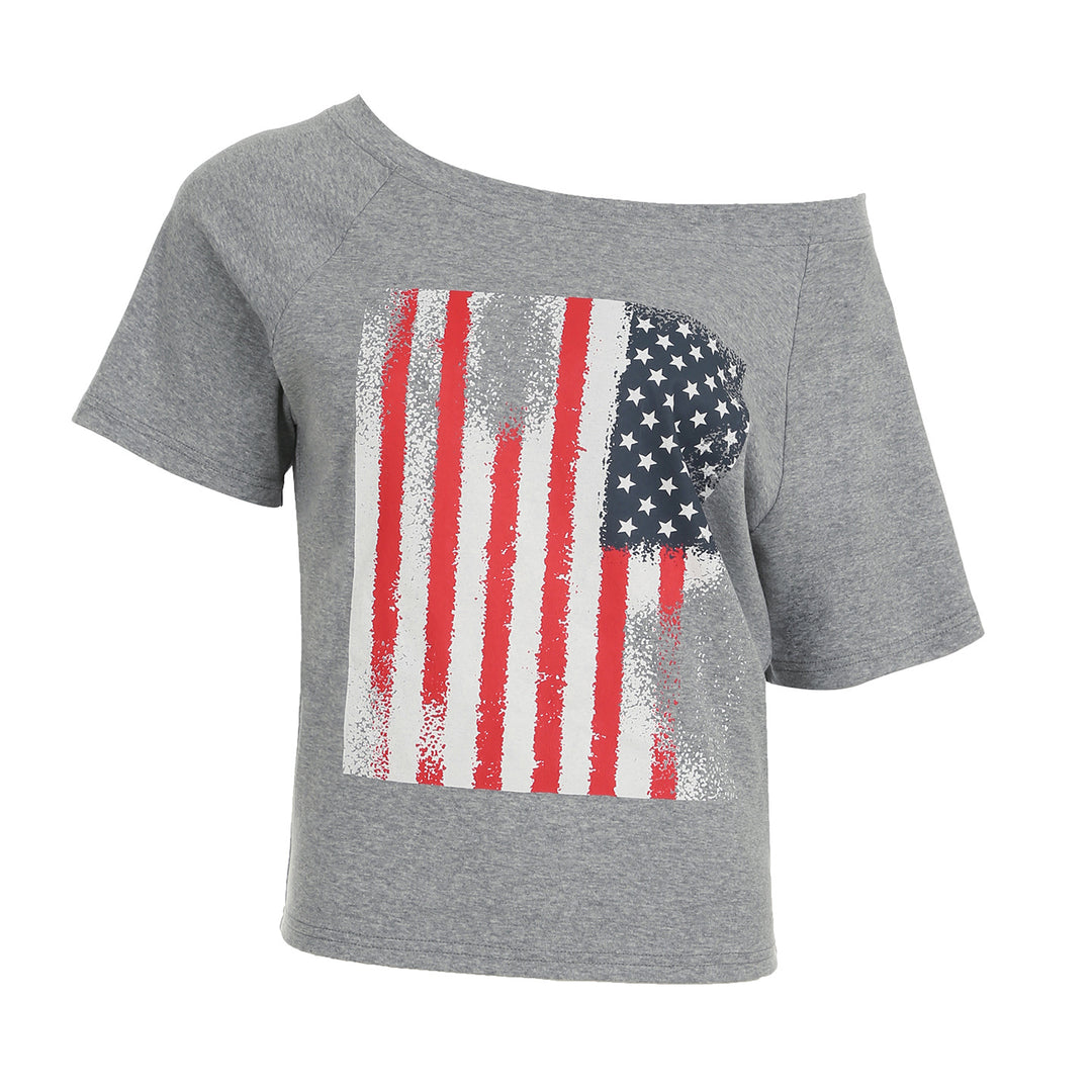Damen lässiges T-Shirt mit amerikanischem Flaggen-Design und weichem Baumwollmaterial Drune