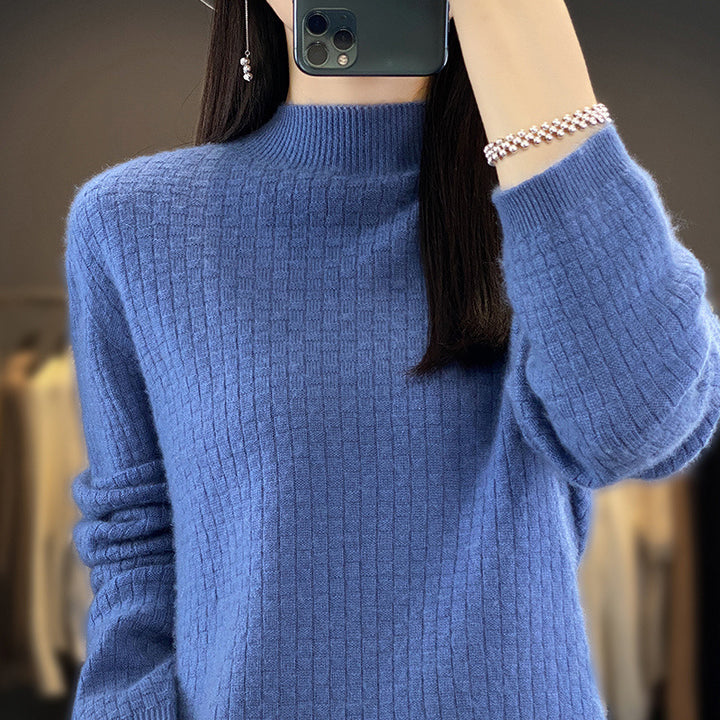 Damen Weicher Boxy-Mockneckpullover im Mohair-Look mit feiner Kastenrippenstruktur Drune