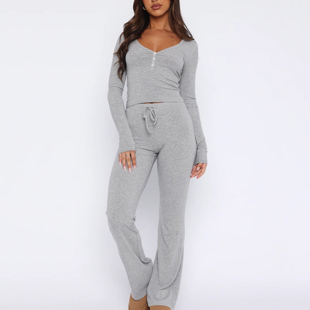 Damen Hochwertiges und stylisches Lounge-Set mit Knopfleiste Drune