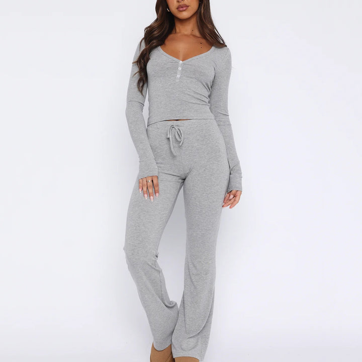 Damen Hochwertiges und stylisches Lounge-Set mit Knopfleiste Drune