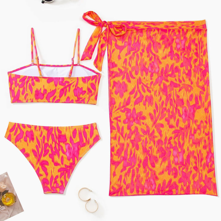 Damen Zweiteiliges Badeanzug-Set mit farbenfrohem Blumenmuster Drune