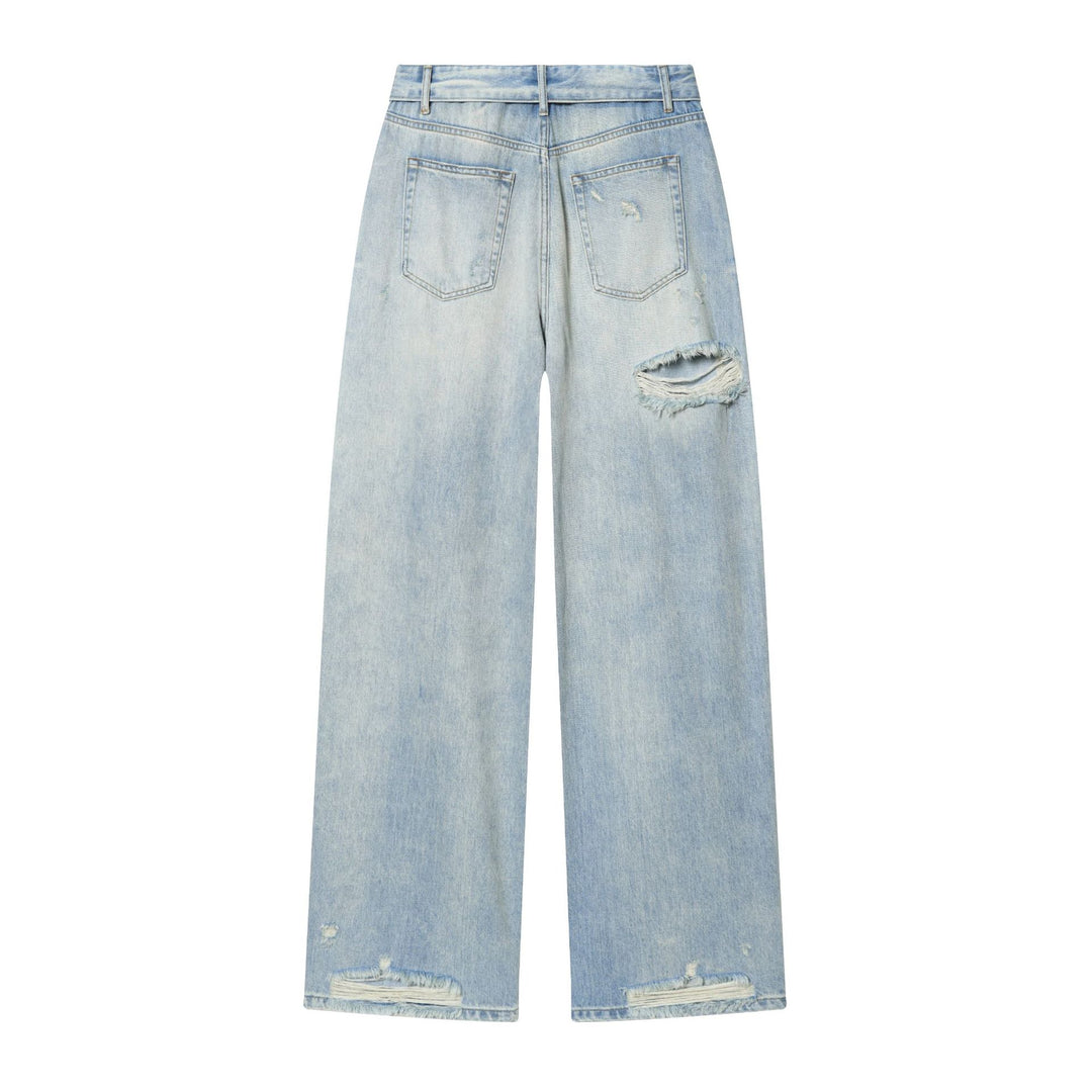 Damen nan hochgeschnittene weite Jeans mit geradem Bein, Destroyed‑Details und klassischer Five‑Pocket‑Passform Drune