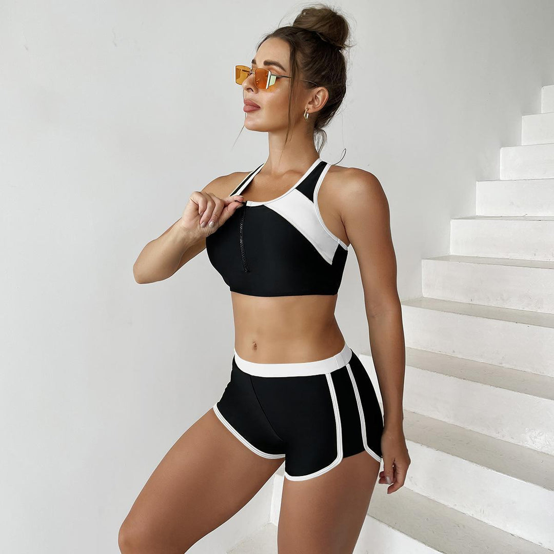Damen Sportliches Bikini-Set mit kurzer Hose und Reißverschluss Drune