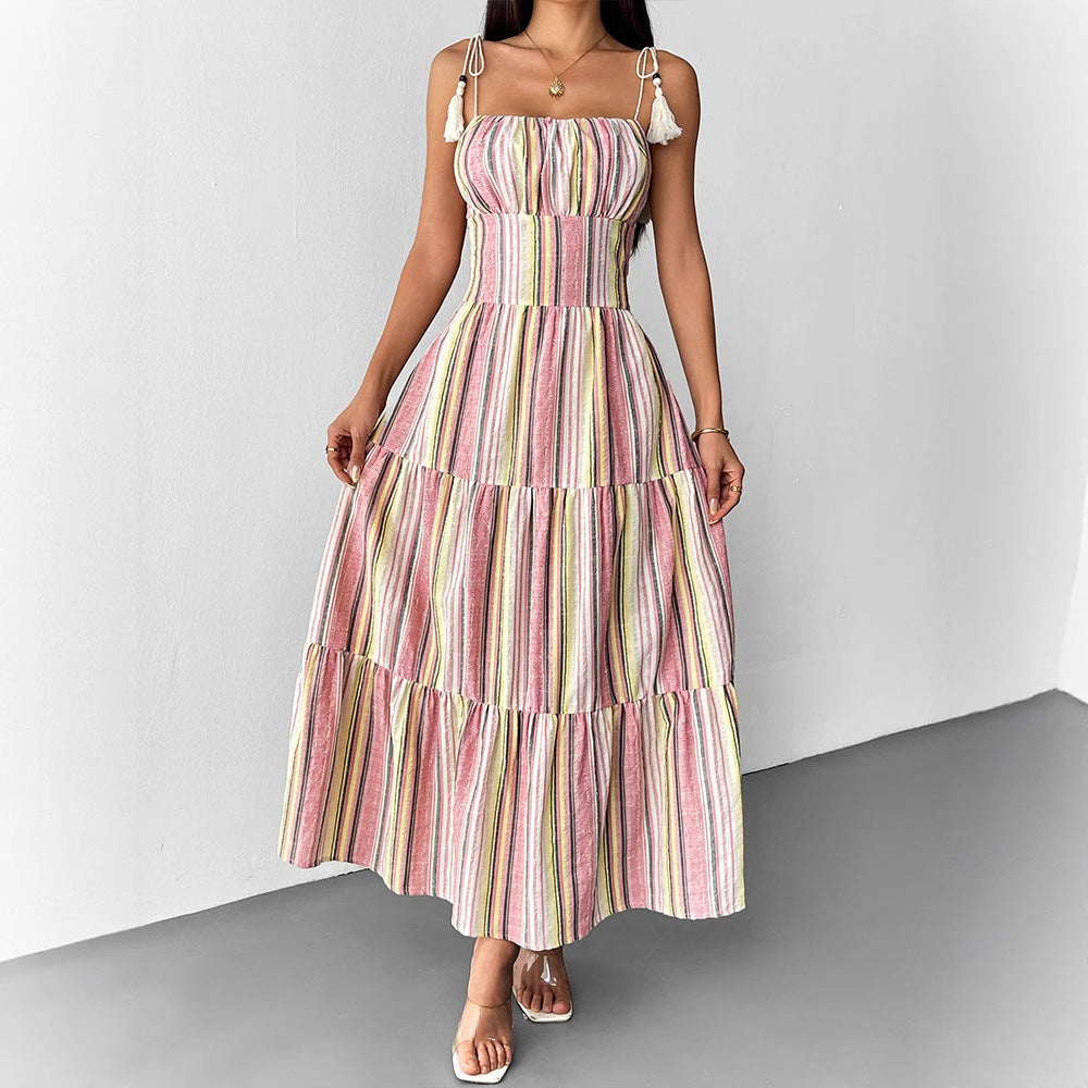 Damen Maxikleid mit maritimem Streifenmuster und raffinierten Trägerdetails Drune