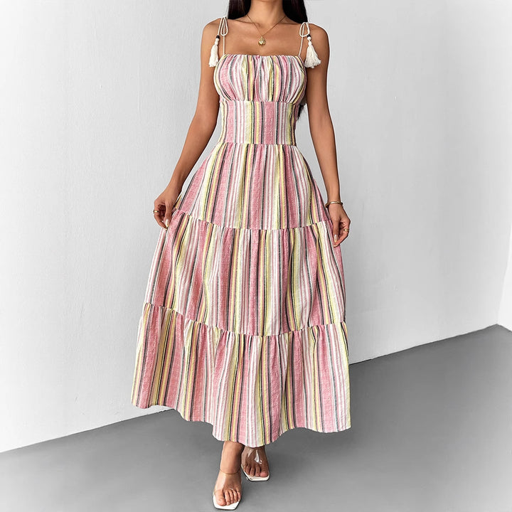 Damen Maxikleid mit maritimem Streifenmuster und raffinierten Trägerdetails Drune