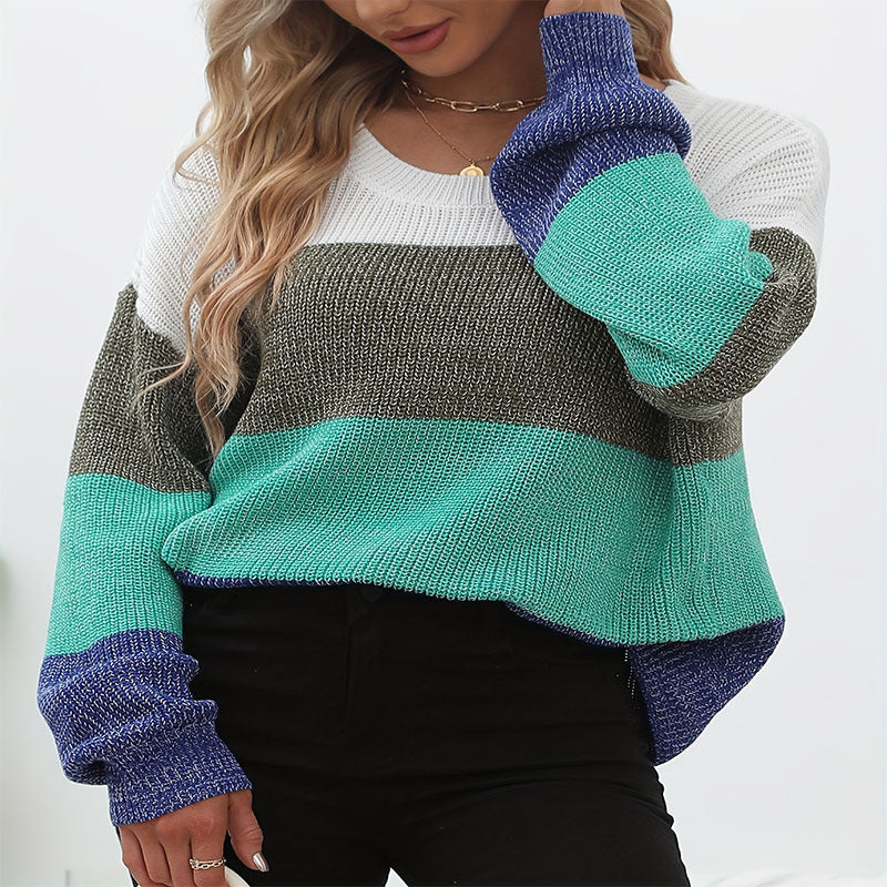 Damen lässiger Strickpullover mit farbigen Blockstreifen Drune