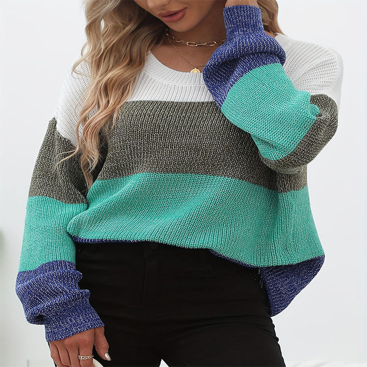 Damen lässiger Strickpullover mit farbigen Blockstreifen Drune