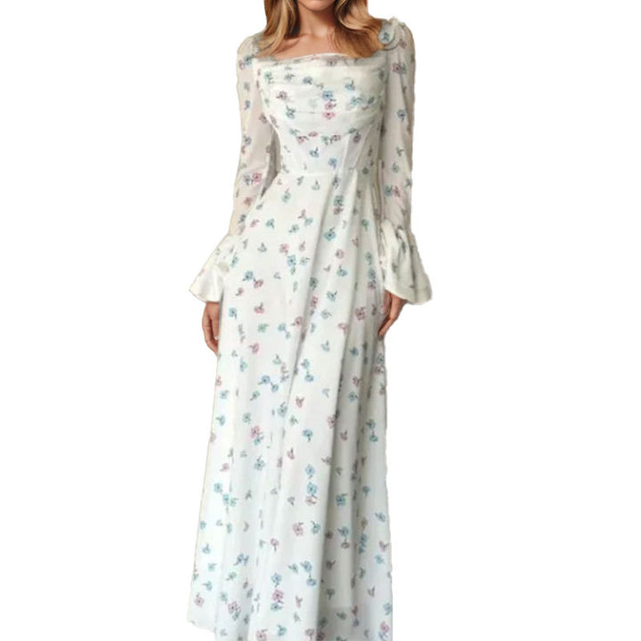 Damen Elegantes Maxikleid mit floralen Applikationen und voluminösen Ärmel Drune
