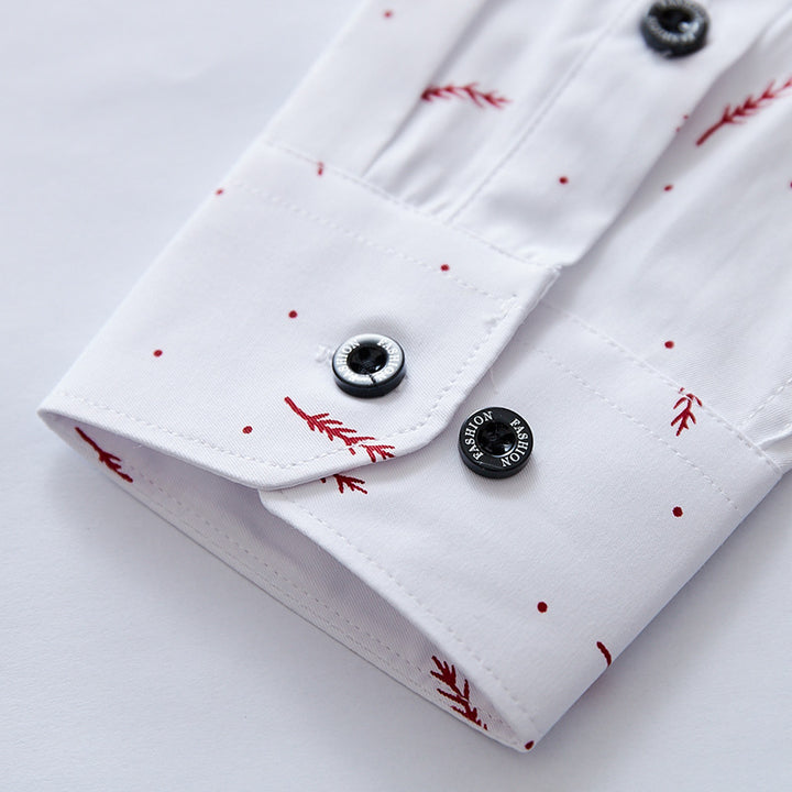 Herren nan Slim-Fit Business-Hemd mit feinem botanischem Print und Kentkragen Drune