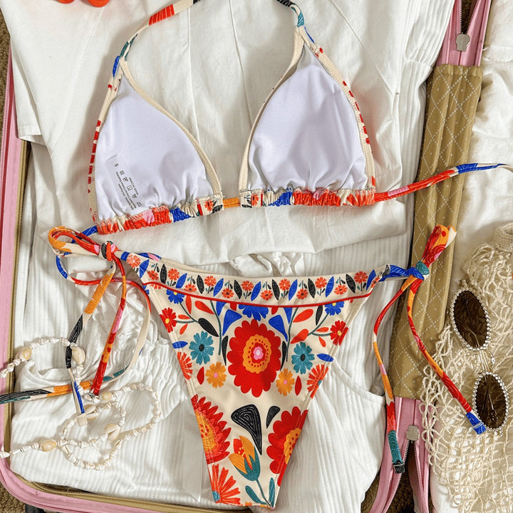Damen Triangel-Bikini mit floralen Mustern und hochwertigen Bindebändern Drune