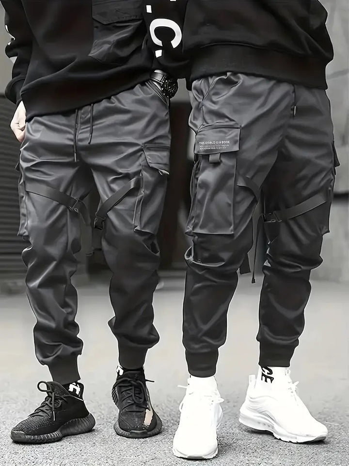 Herren Technische Cargo-Jogginghose mit Mehrfachtaschen, Gurtriemen & elastischem Bündchen Drune