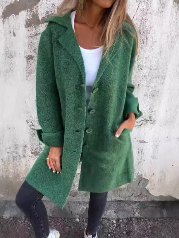 Damen Plüschiger Wollmantel mit großen Knöpfen Drune