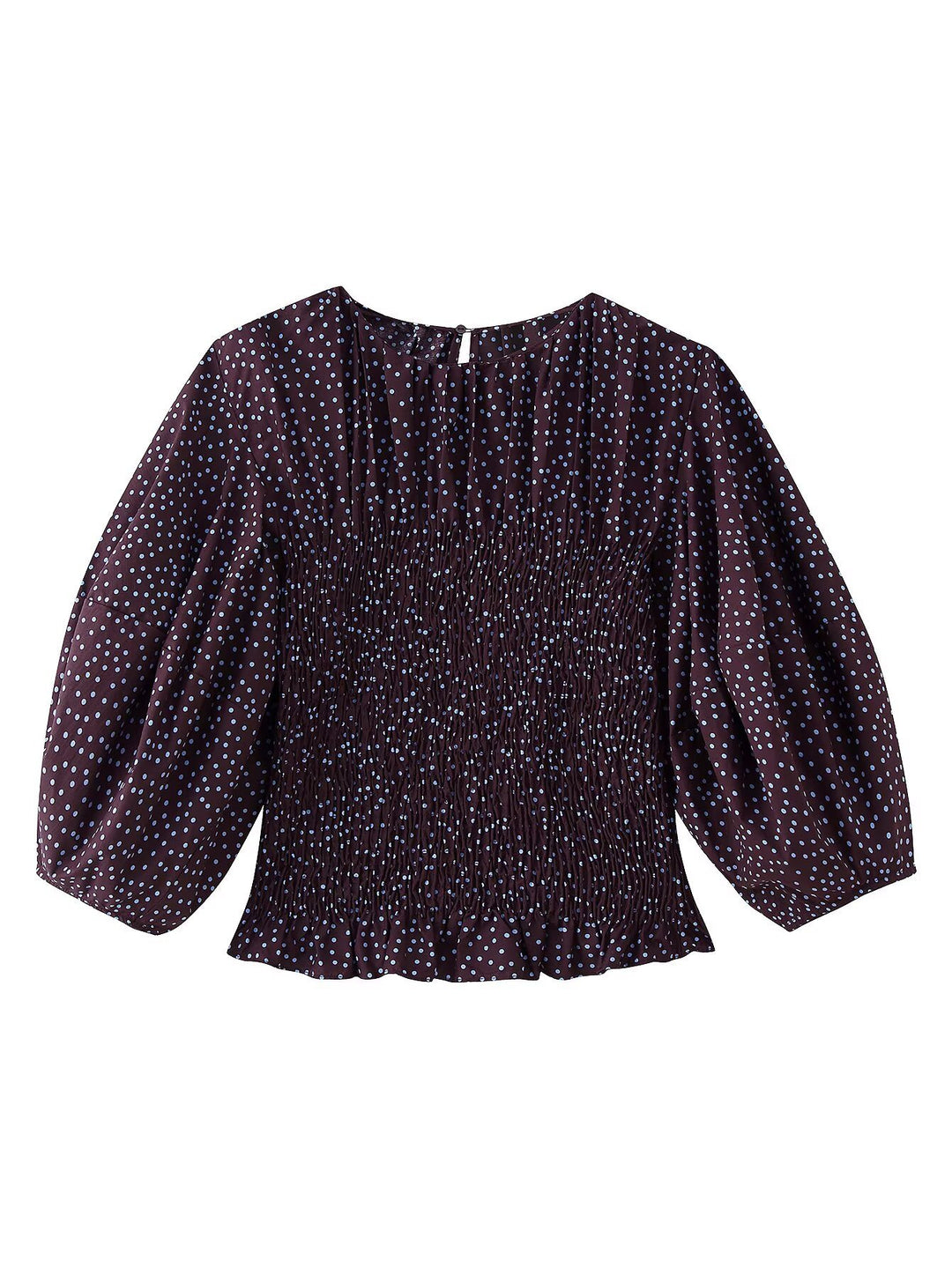 Damen Gepunktete Bluse mit Smok-Taille und Ballonärmeln Drune