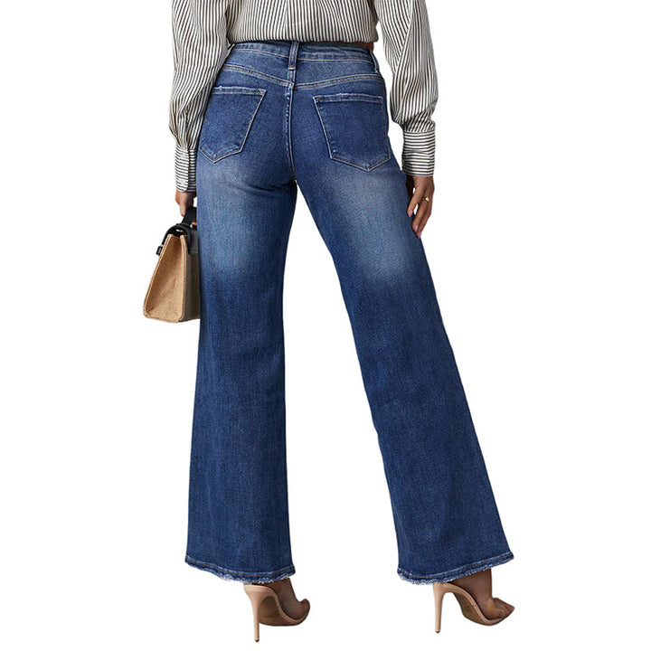 Damen High-Waist Denim-Schlaghose mit weitem Bein und leichter Vintage-Waschung Drune