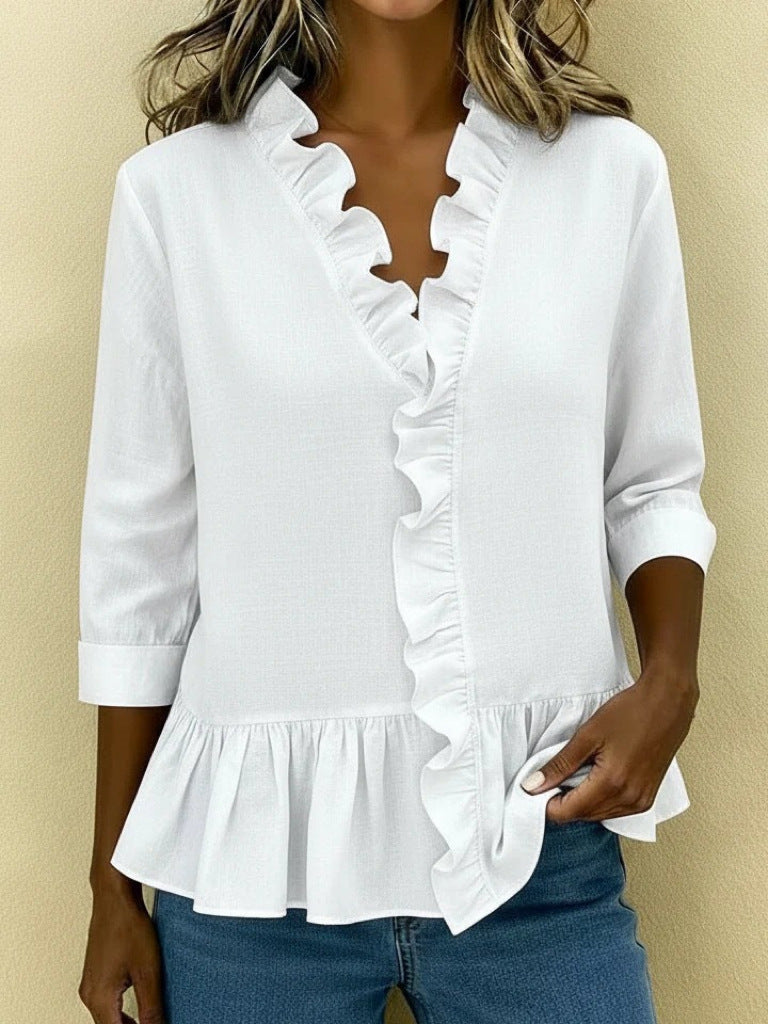 Damen Elegante Bluse mit Rüschen Drune