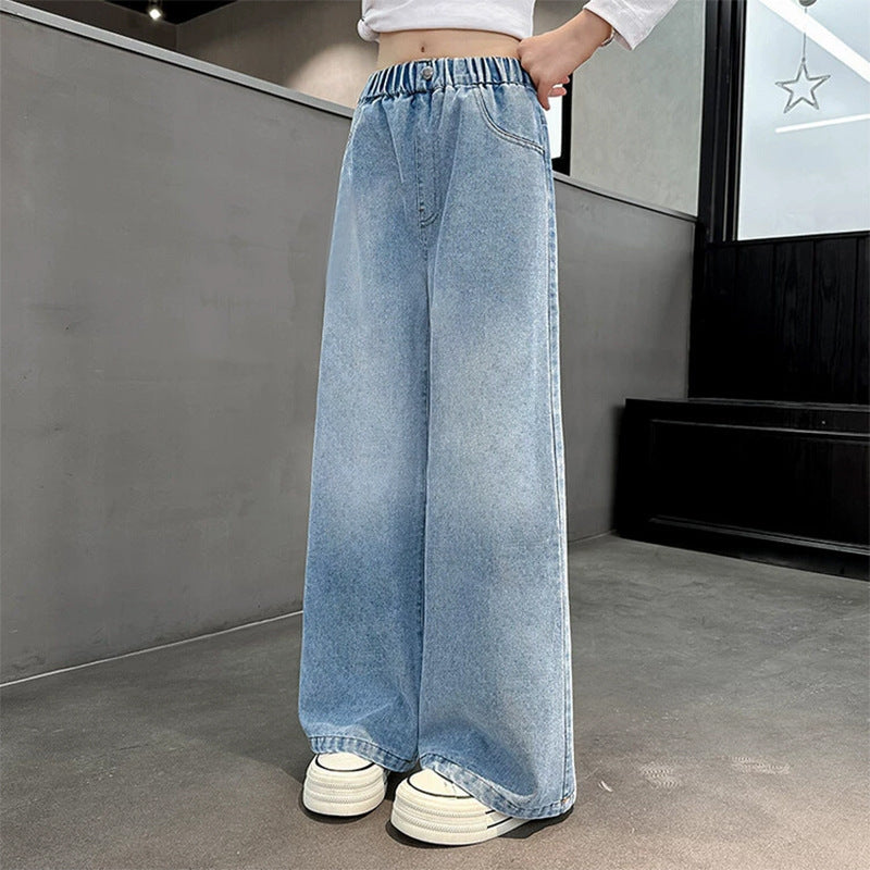 Damen weite Jeanshose mit elastischem Bund und hohem Sitz Drune