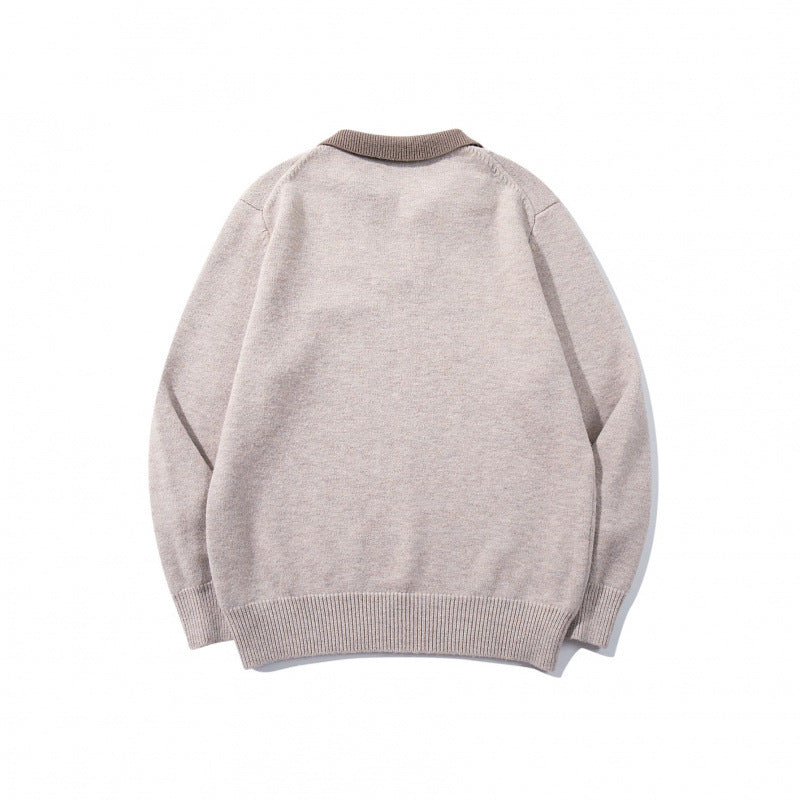 Herren Relaxter Merino-Mix Strickpullover mit kontrastierendem Polokragen und V-Detail Drune