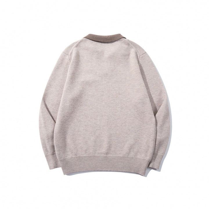 Herren Relaxter Merino-Mix Strickpullover mit kontrastierendem Polokragen und V-Detail Drune