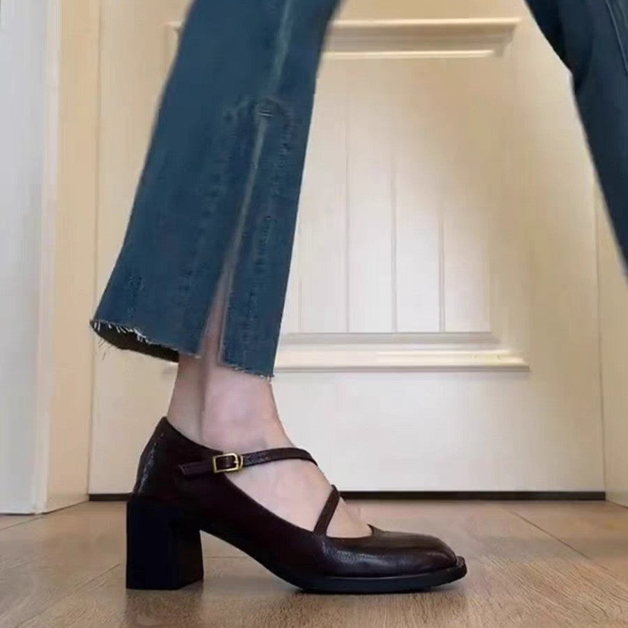 Damen elegante Mary Jane Pumps mit modischem Riemchen-Design Drune