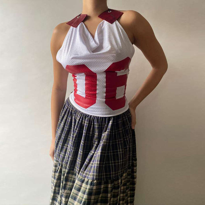 Damen Sportliches Netzoberteil mit asymmetrischem Design und dekorativen Schnürungen Drune