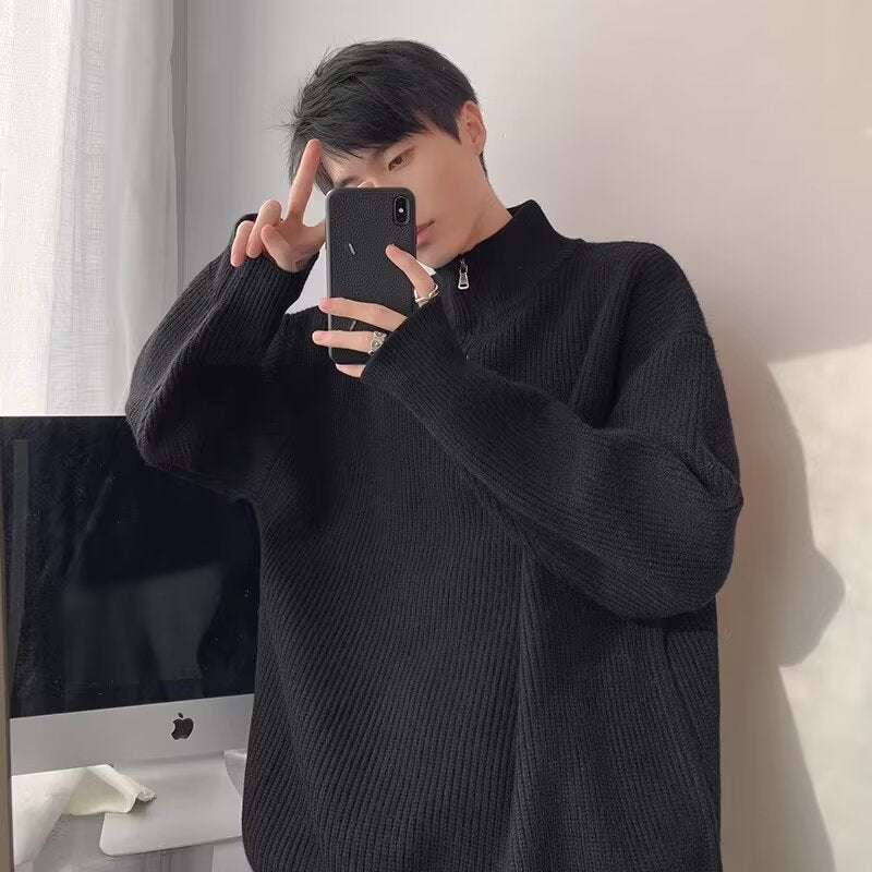 Herren Grobstrickpullover mit Stehkragen und Reißverschluss Drune