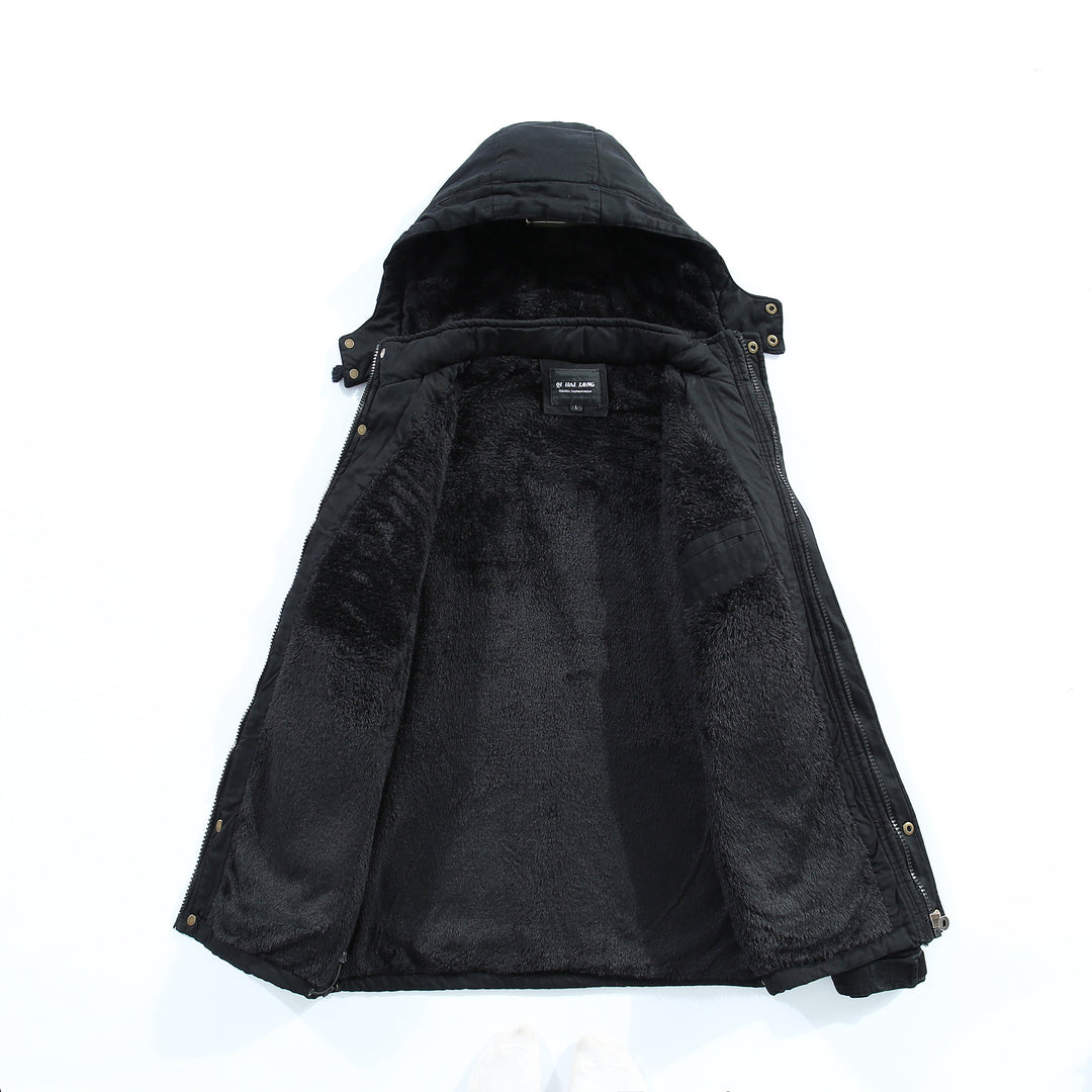 Herren Thermo‑Langparka im Fieldstil mit wärmender Plüschinnenseite und verdeckter Front Drune
