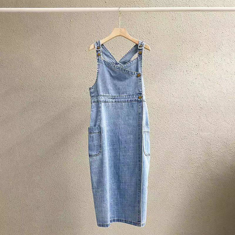 Damen Kreuz-Rücken Denim Latzkleid Drune