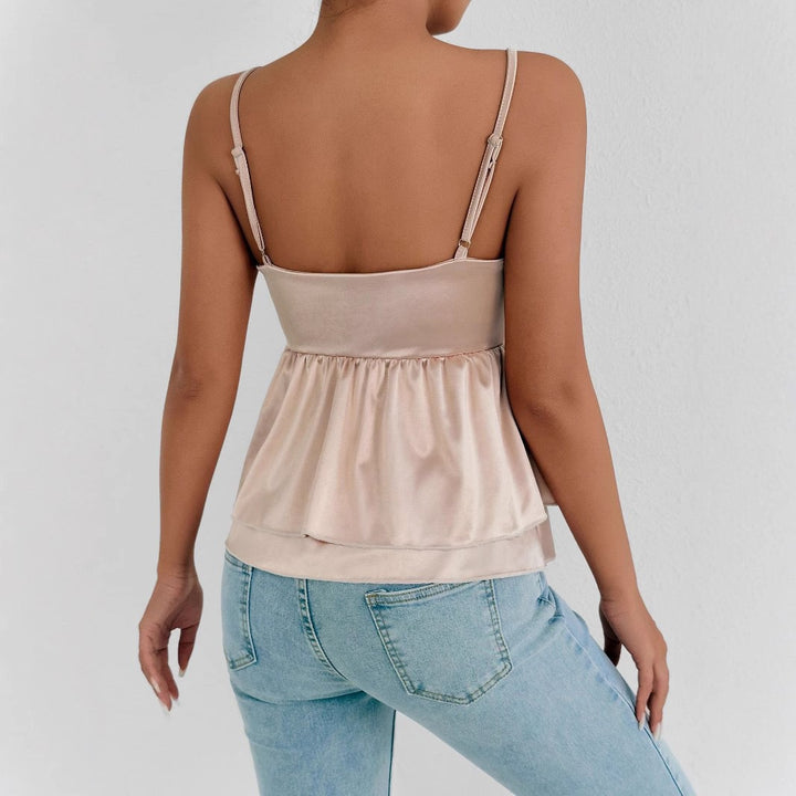 Damen elegantes Satin-Oberteil mit dekorativen Volants Drune