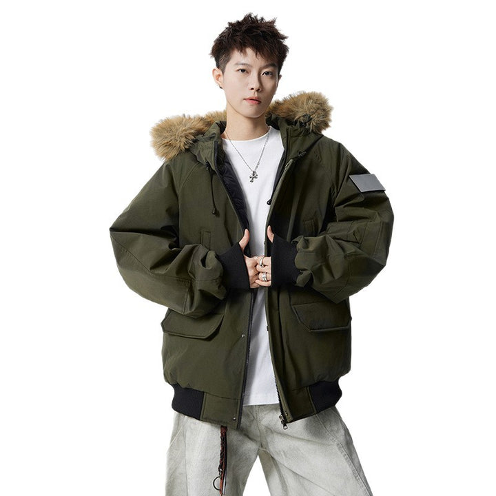 Herren Wattierter Oversize-Parka mit Kunstfellkapuze und Utility-Taschen Drune