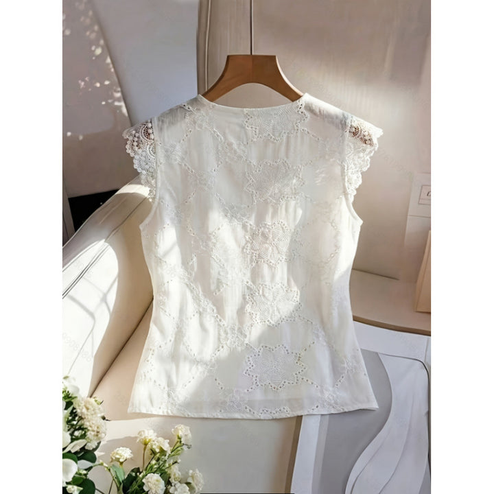Damen Bluse mit Spitzenärmeln und Knopfdetails Drune