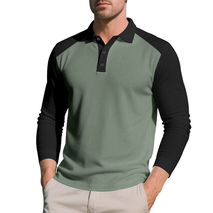 Herren Sportliches Langarmpoloshirt mit Kontrastärmel Drune