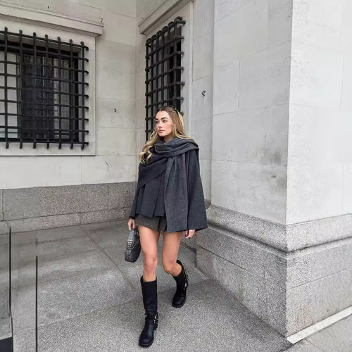 Damen elegant geschnittene Überjacke mit Rollkragen Drune